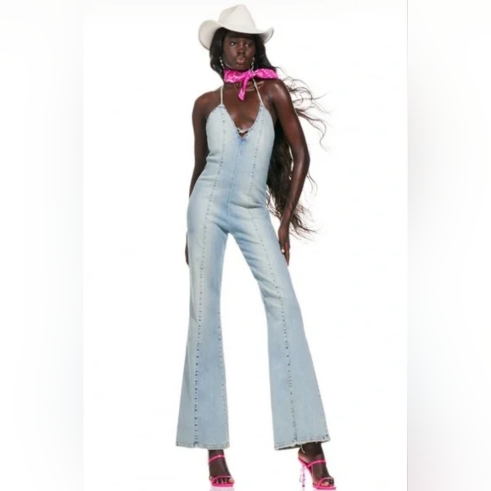 Zara X Barbie Denim Halter Jumpsuit